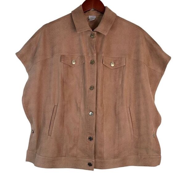 Chico’s Jacket Style Ruana Wrap Womens Tan Faux Reptile Print Modern Oversized - Picture 1 of 10